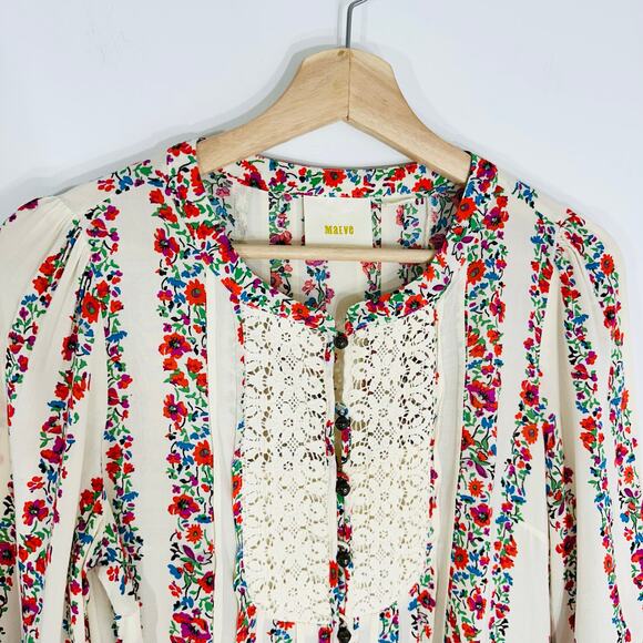 Anthropologie Maeve Hiver Peasant Blouse Floral | Cream Red | SZ 6 - Picture 5 of 11